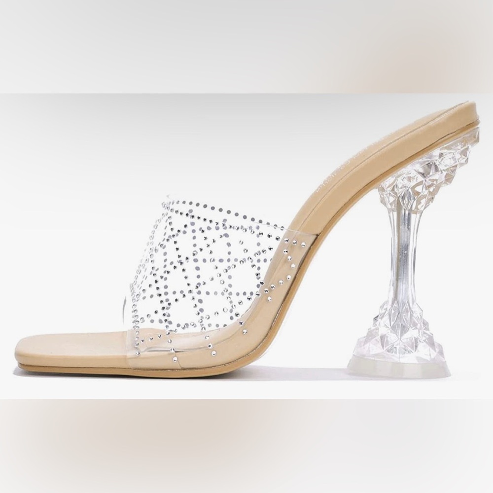 NWT Clear High Heels Square Toe Transparent, AVAILABLE IN BLACK OR BEIGE
